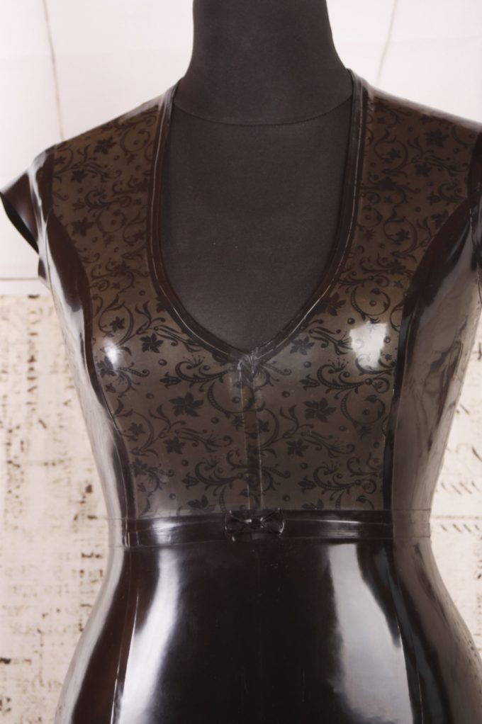 Damen Latexkleid mit  Kontrasteinsätzen in Floral Druck