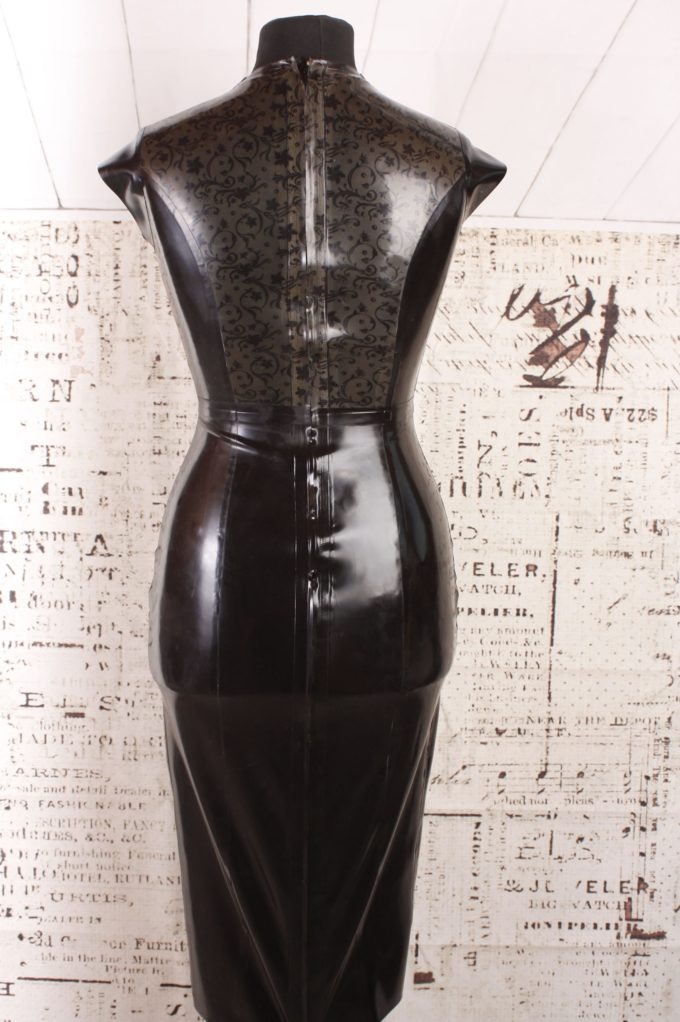 Damen Latexkleid mit  Kontrasteinsätzen in Floral Druck