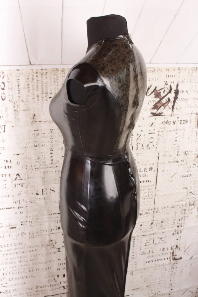 Damen Latexkleid mit  Kontrasteinsätzen in Floral Druck