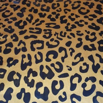 Latex-Meterware in Leopard Print Optik 0,40mm royal gold metallic/schwarz  180 x 70 cm
